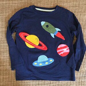 Mini Boden Kids Appliqué Long Sleeve Cotton Shirt with Space Theme 4-5T